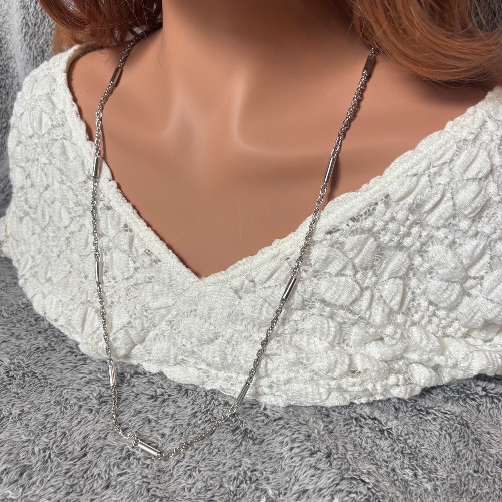 Edgy Necklace Silver Tone Bar Link Long Chain Minimalist Office Casual Y2K 21781